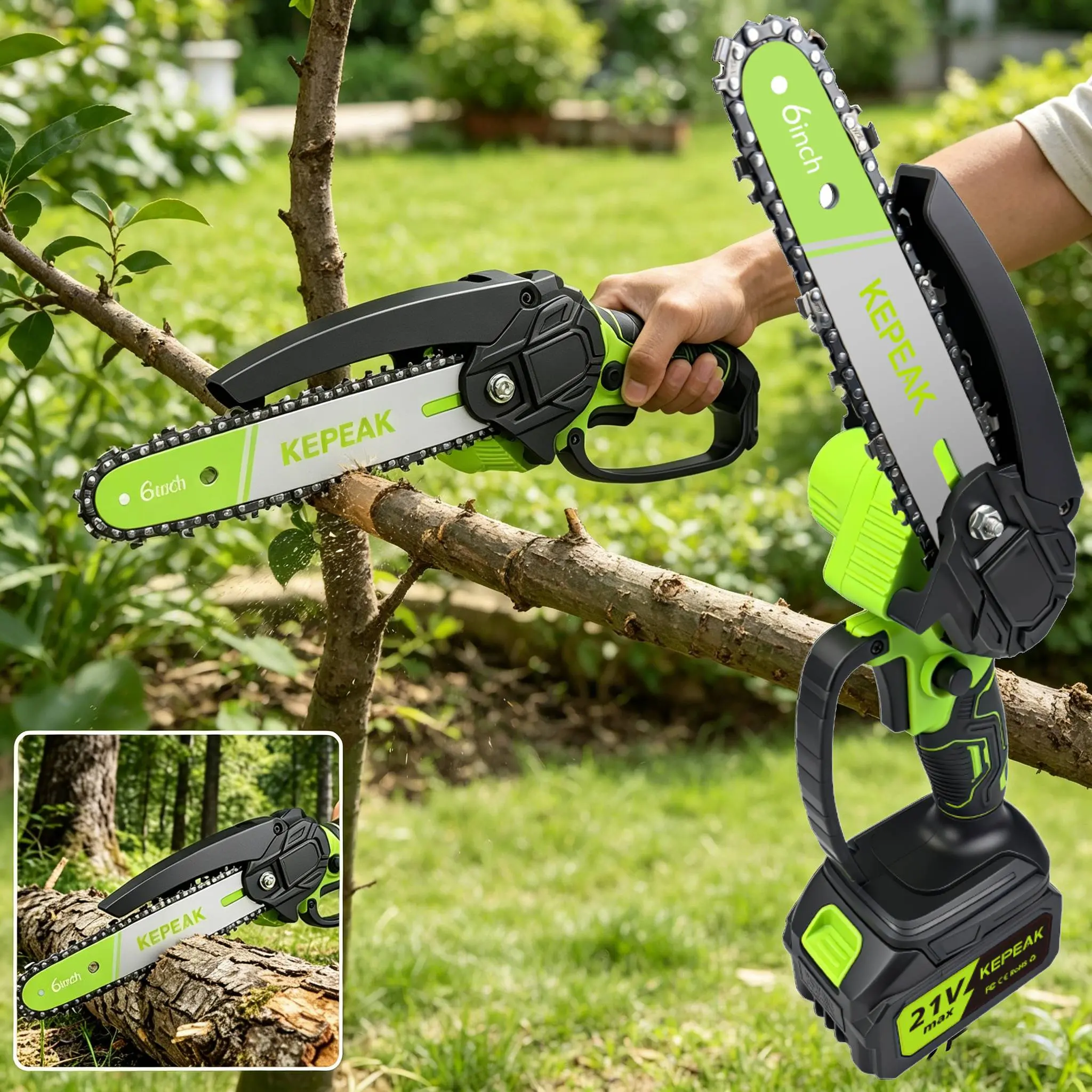 【BackToSchool】6-Inch Cordless Mini Electric Chainsaw, Portable Handheld Steel Power Tool with Battery and Charger, High Branch Saw for Tree Trimming, Ideal for DIY Projects, High Branch Saws, Power Tools