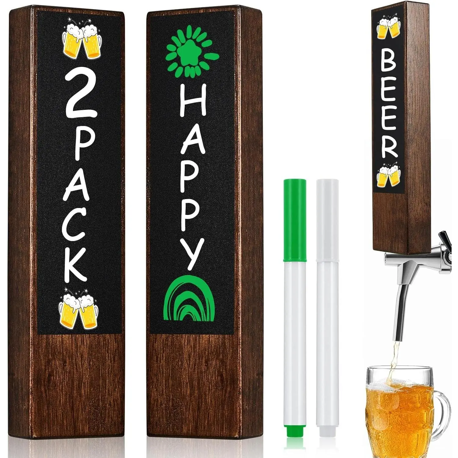 2 Pcs Chalkboard Beer Tap Handles Wooden Walnut Keg Tap Handle with Chalk Markers Taps Handles Gift for Beer Bar Lovers Home Brewers Bars Restaurant Wedding (Oak)