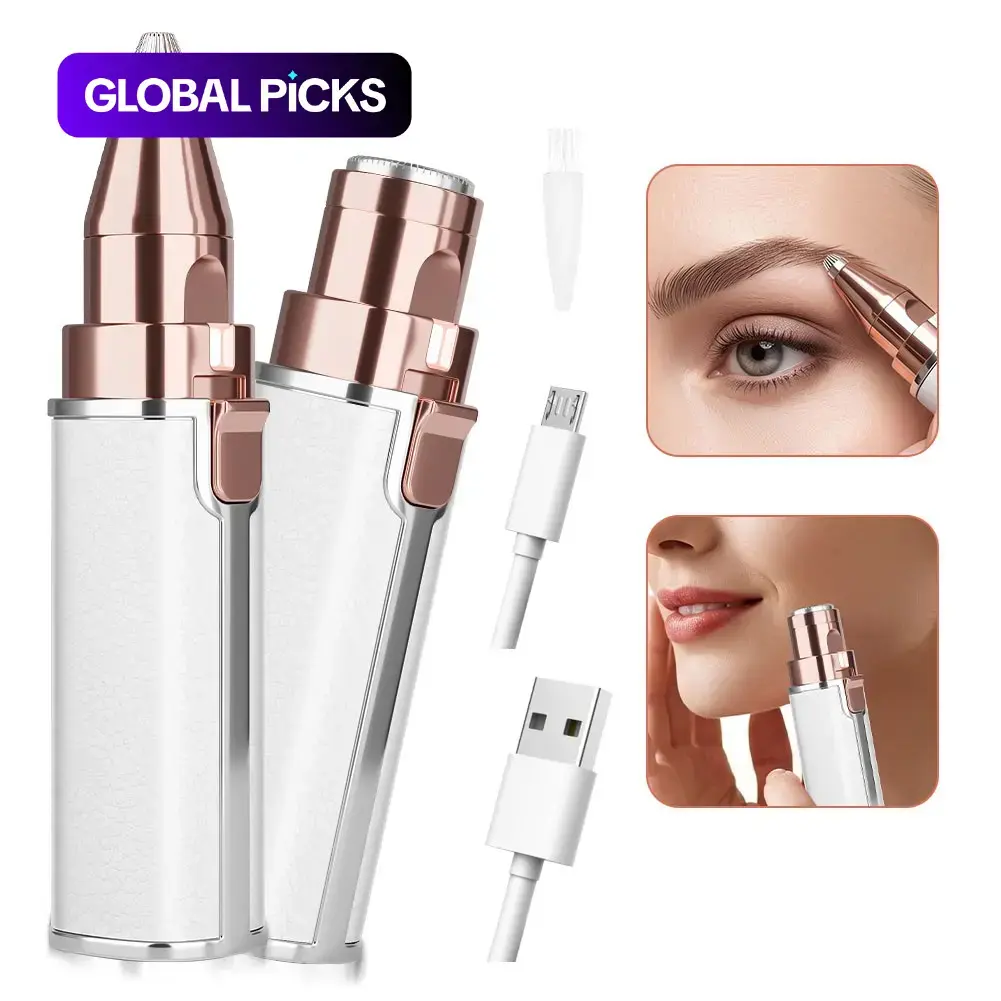 Electric Eyebrow Trimmer Set, Eyebrow Shaping Tool, 1 Set Portable 2-in-1 Facial Hair Remover with LED Light for Lip and Body Hair Care #GLOBAL PICKS