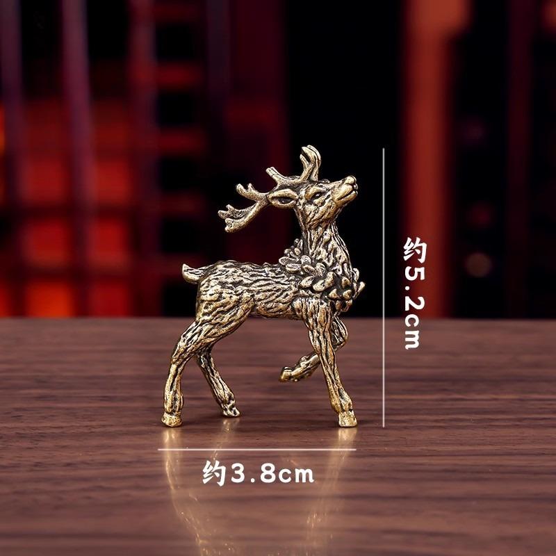 Pure Brass Sika Deer & Elk Figurines (1 Pair) Lucky Home Decor with A Deer Has You Blessing Desktop Ornament Tea Pet for Tea Room Office Shelf Display Vintage Metal Crafts