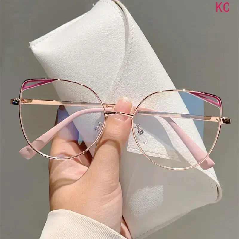 Hollow Metal Cat Eye Anti Blue Light Glasses, Simple Flat Lens Computer Eyewear Frames For Women Daily Digital Screen Use