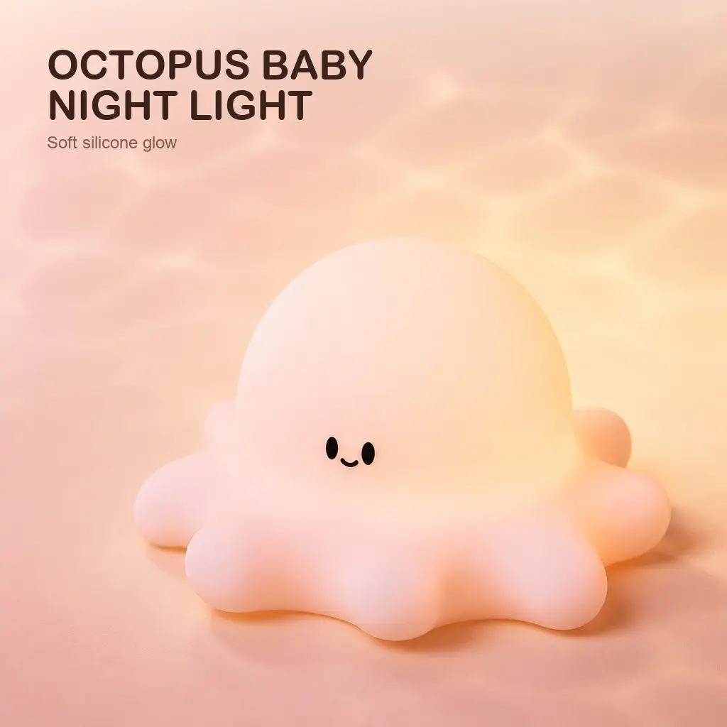 Cute Octopus Silicone Night Light, Rechargeable Tap Lamp with 3 Brightness Levels & 30-Min Auto-Off Timer, Soft Bedside Light for Bedroom, Nursery, Desk Decor, Ocean-Themed Room Setup & Gifts