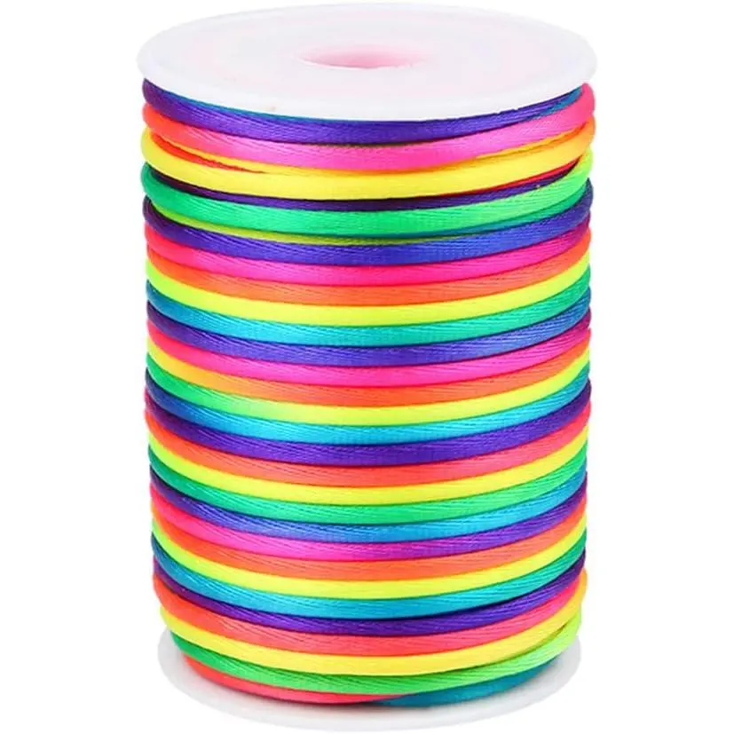 3.0 mm Nylon Satin Cord Thread Beading String for Macrame Bracelets Chinese Knotting,Necklaces, Making 54 Yards (Rainbow)