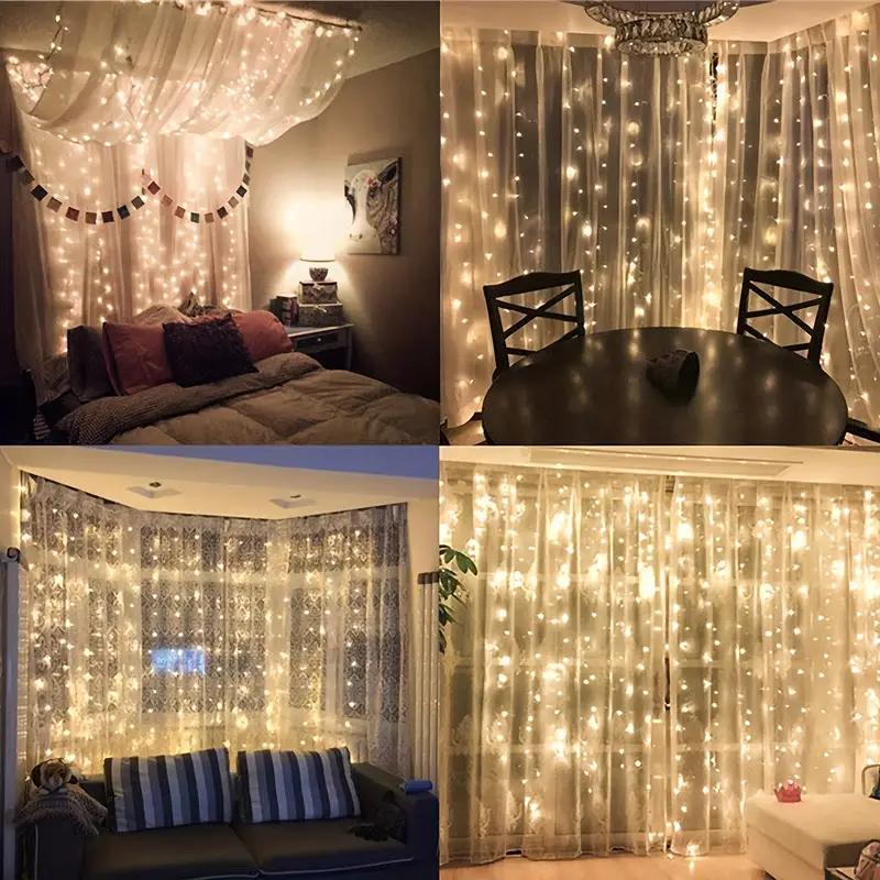 USB Powered LED Lights for Bedroom, 1 Count Decorative Atmosphere Lamp, Cozy Lighting, 300LEDs Curtain LED Light, 8 Modes Wall Mounted Flashing Light with Remote Control for Indoor & Outdoor Wedding Party Background Decoration