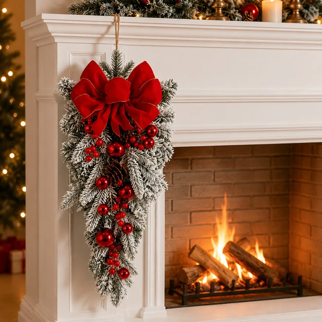 Christmas Door Swag Decoration, Hanging Holiday Garland for Staircase, Fireplace Mantel, Wall and Front Door, Christmas Home Decor for Indoor Holiday Decoration