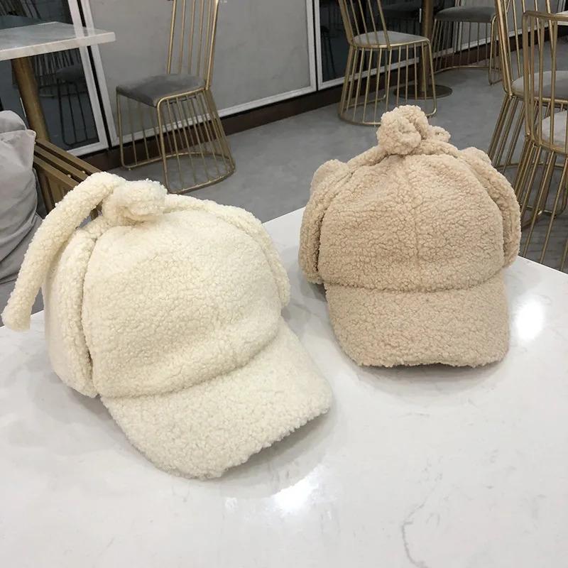 Faux Cashmere Bomber Hats Women Autumn Winter Warm Baseball Caps Outdoor Travel Windproof Earflap Caps