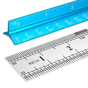 2 count Architectural Scale Ruler 12 Inch,  Architect Ruler & Metal Ruler Set,  Engineer Scale for Blueprints, Drafting Ruler for Architects, Students, Draftsmen, and Engineers (Blue)