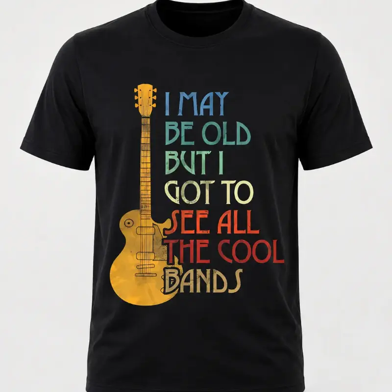 Unisex 100% Cotton Crew Neck Retro Graphic Sports Top - "I May Be Old But I Got To See All The Cool Bands" Print, Silky Casual Wear, Vintage Aesthetic Tee Compatible with Matching Shorts & Jackets