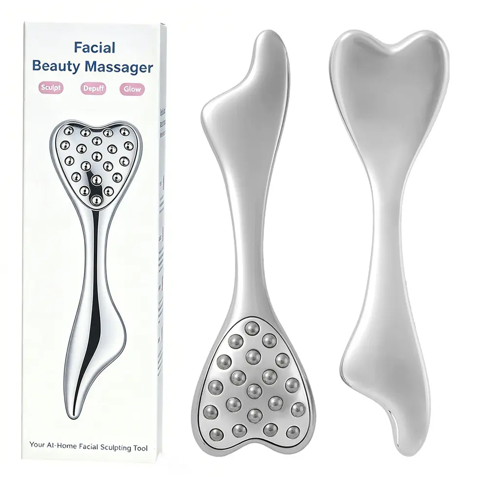 2-Pack Stainless Steel Gua Sha Boards & Facial Massage Rollers, 3-in-1 Dolphin Facial Roller, Beautician Supplies, Gift for Women, Skincare Tools for Reducing Puffiness, Wrinkles, and Dark Circles