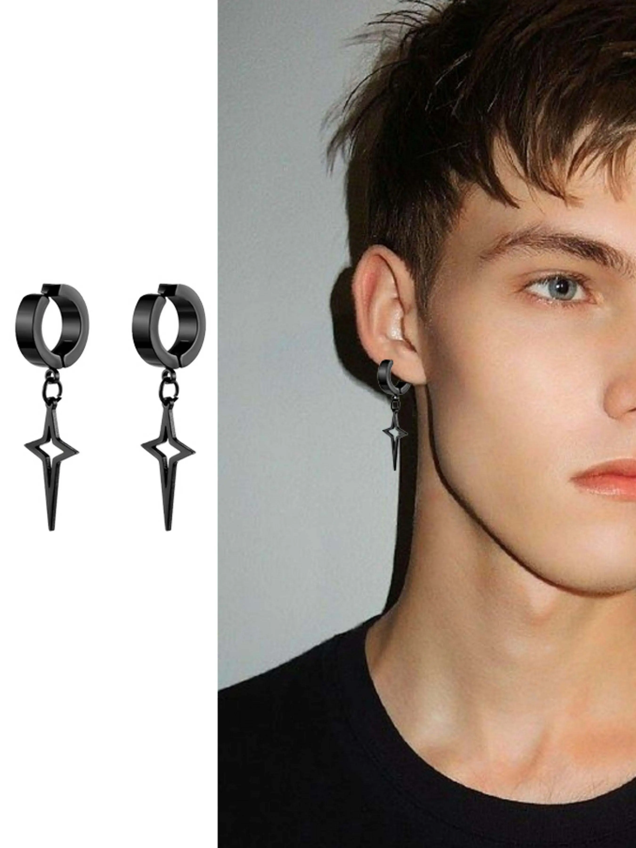 1Pair Punk Star Pendant Hoop Earrings for Men Women Trendy Jewelry Punk Style Earrings Ear Clip Stainless Stee Fake Non Piercing Earring Without Ear Holes Jewelry Fashionable Earrings Non Pierced Jewelry