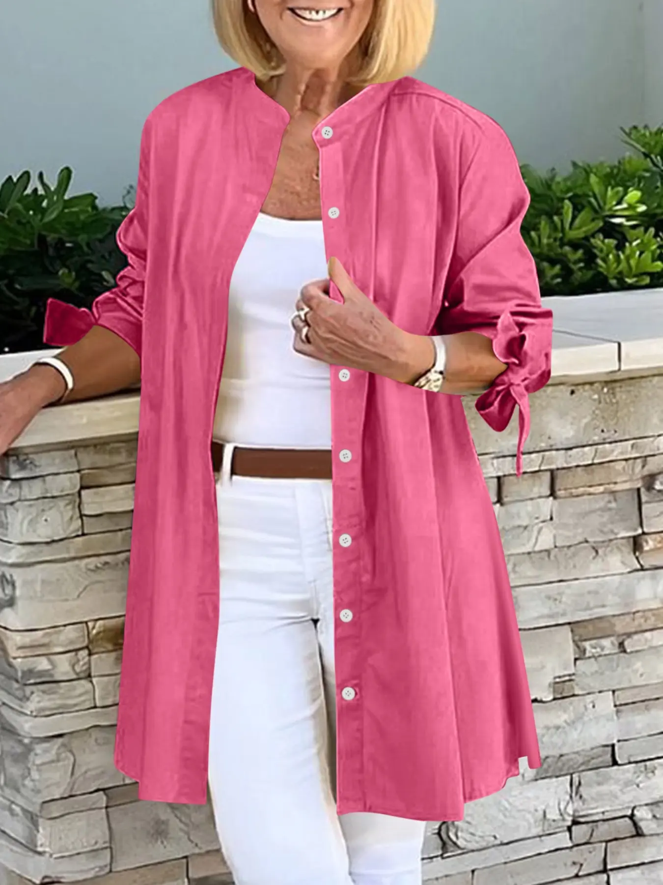 Women’s Button Down Long Shirt, Casual Lightweight Jacket, Roll Up Sleeve Tunic Blouse, Loose Fit Open Front Cardigan, Spring Fall