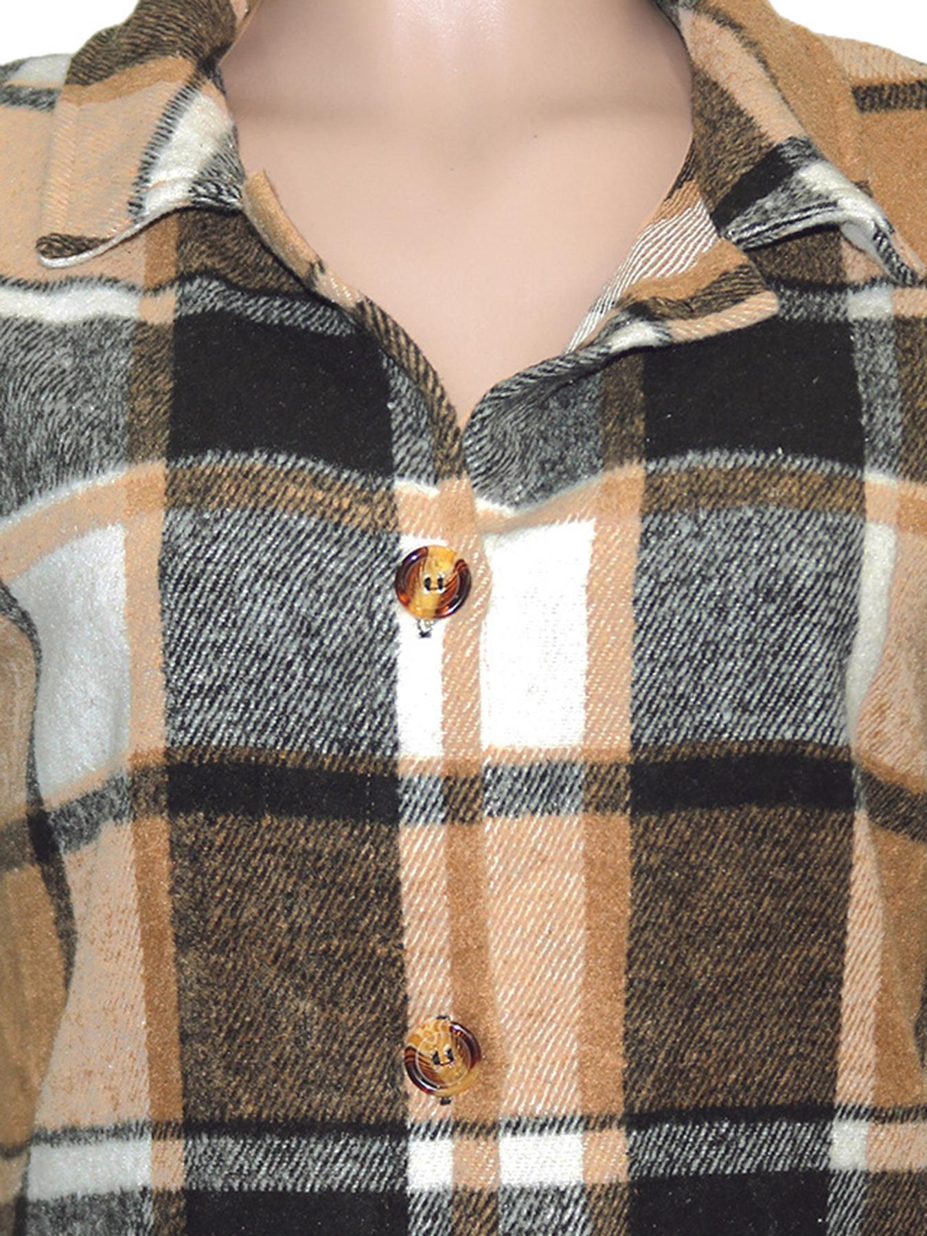 Women's Plaid Print Button Front Split Hem Overcoat Jackets, Casual Drop Shoulder Long Sleeve Collared Coat for Fall & Winter, Women's Clothing for Daily Wear