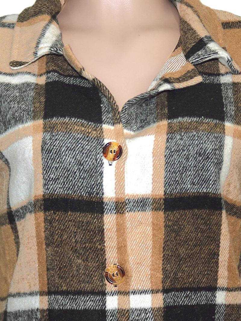 Women's Plaid Print Button Front Split Hem Overcoat Jackets, Casual Drop Shoulder Long Sleeve Collared Coat for Fall & Winter, Women's Clothing for Daily Wear