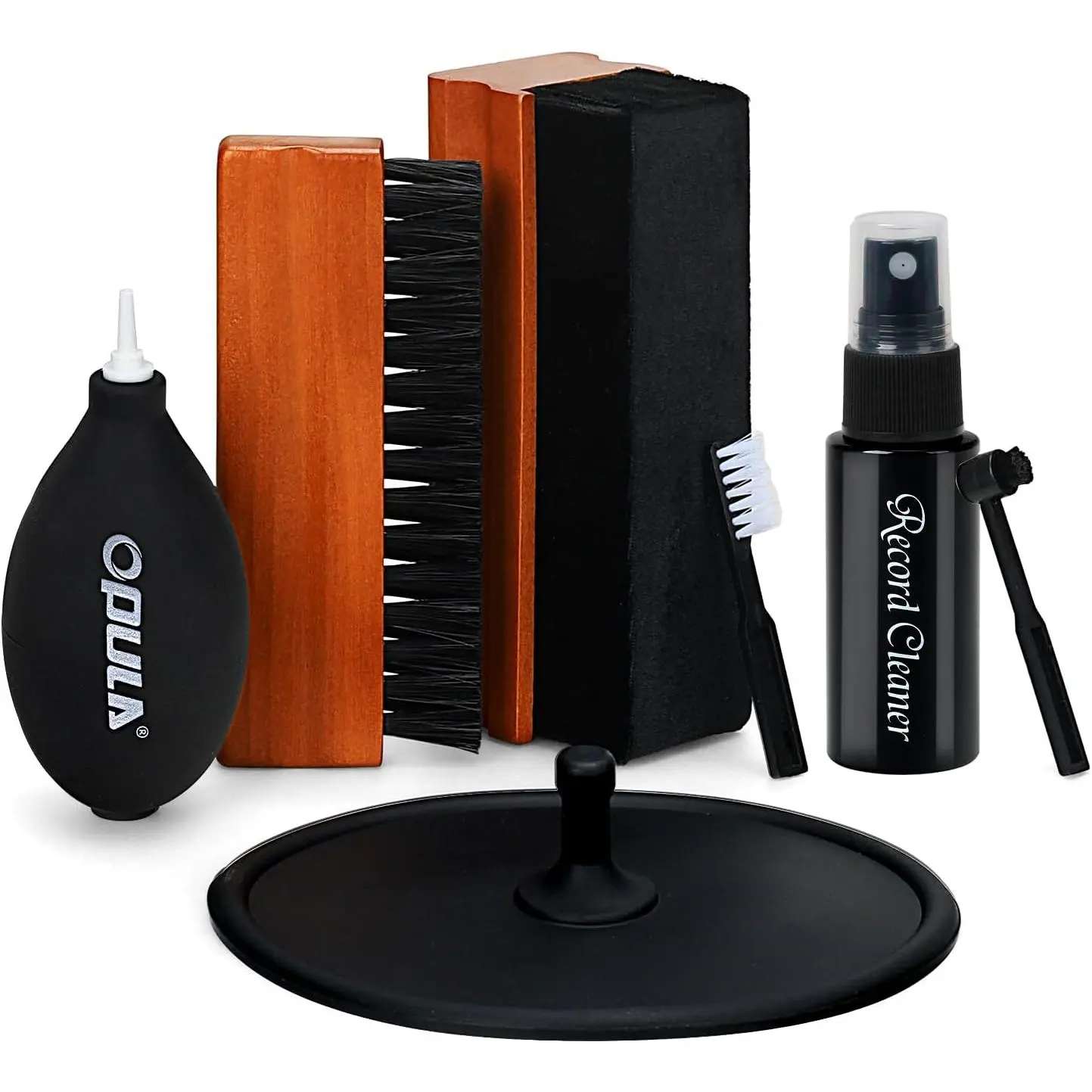 OPULA 7-in-1 Vinyl Record Cleaning Kit Complete - Vinyl Record Cleaner Solution - Velvet Brush - Microfiber Brush - Stylus Brush - Label Protector - Air Blower - Brush for Velvet, Restore LPs Album