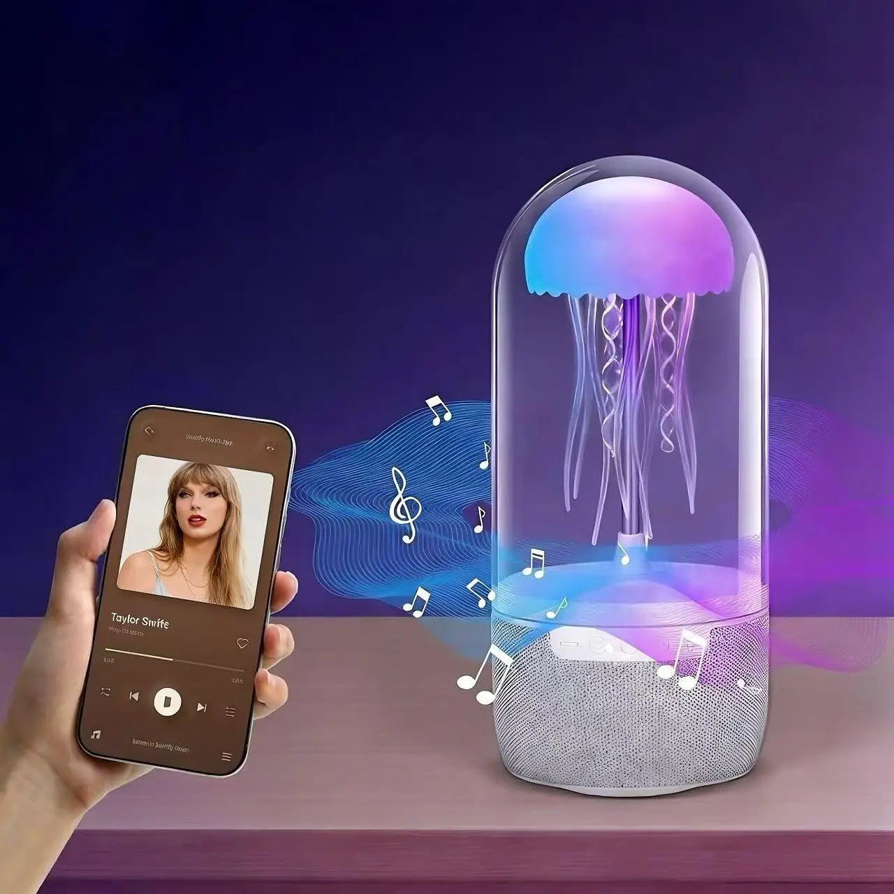 Jellyfish Bluetooth Speaker, 3D Surround Sound, Eight Kinds of Lights, Desk Lamp, Nightlight, Rechargeable Color-changing Lamp, Wireless Speaker, Portable Speaker, Moving Jellyfish Ornament, Suitable for Bedroom, Living Room, Study, Valentine's Day Gift