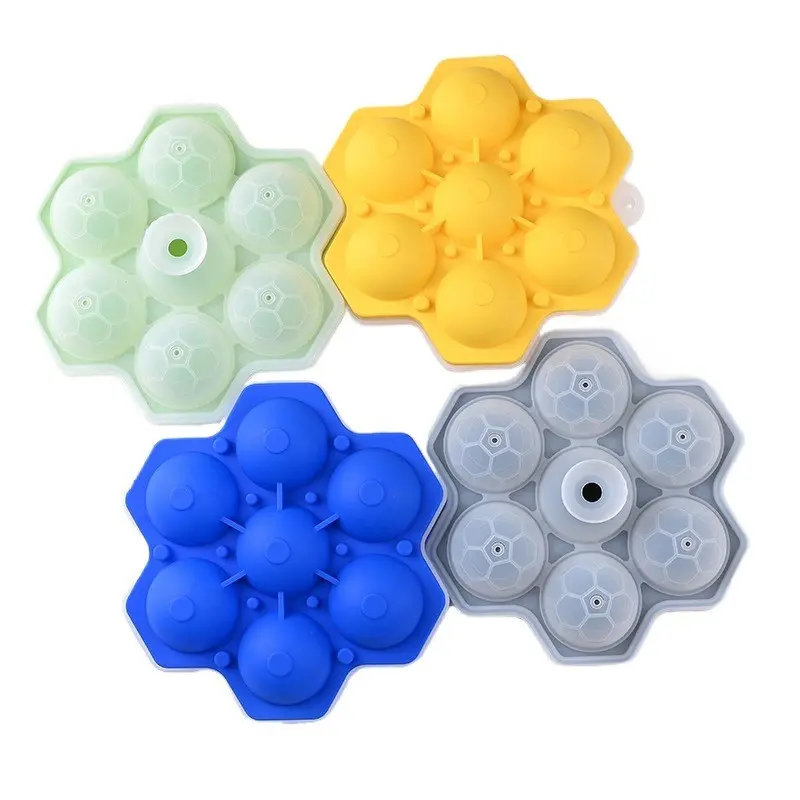 Seven-cavity round silicone ice ball mold with lid, soft, non-stick, and easy to release, comes with a water fill opening, perfect for making round ice balls for coffee, whiskey, and cocktails at home