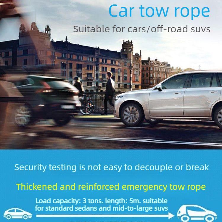 5 m Long Towing Rope, 3 Ton Pull Force, Car Recovery Rope with Eagle Hook, Multifunctional, Heavy-Duty Thickened Durable Tow Strap for SUVs