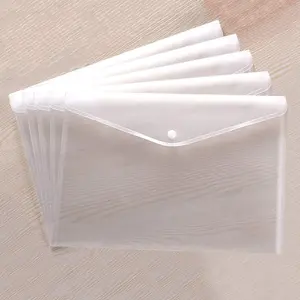 5 Pcs Clear Transparent Waterproof Plastic Document Folders Poly File Envelopes with Snap Button Closure File Holder for A4 Letter Size Paper Filing