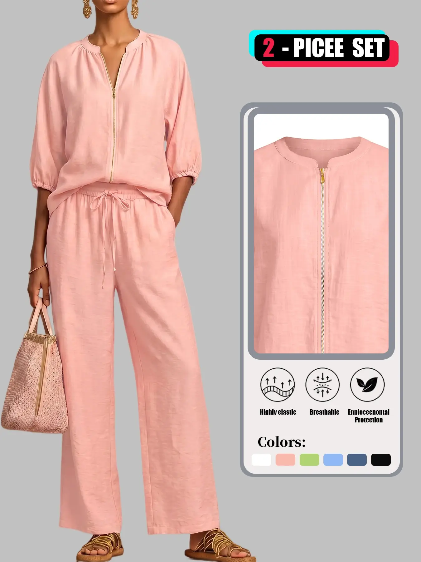 Women's 2 Piece Lounge Set, Zip Up Jacket & Wide Leg Pants with Pockets, Casual Matching Outfit, Soft Comfy Loungewear Set, Drawstring Waist Pants Set for Women, Travel & Everyday Wear
