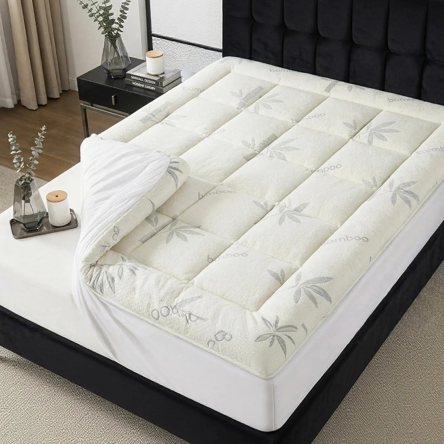 Size Mattress Topper - Rayon Made from  Thick Pillow Top Mattress Pad with Stretchable Pockets for 6-18 inches Mattress, Light Grey