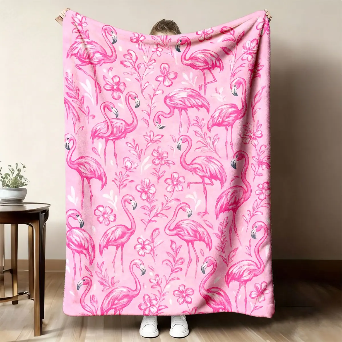 2026 New 1-Piece Soft Flannel Pink Flamingo Tropical Patterned Statement Blanket - Warm, All-Season Use - Ideal for Sofa, Home Decor - Perfect Gift for Tropical Enthusiasts, One-Piece, Patterned Statement Blankets