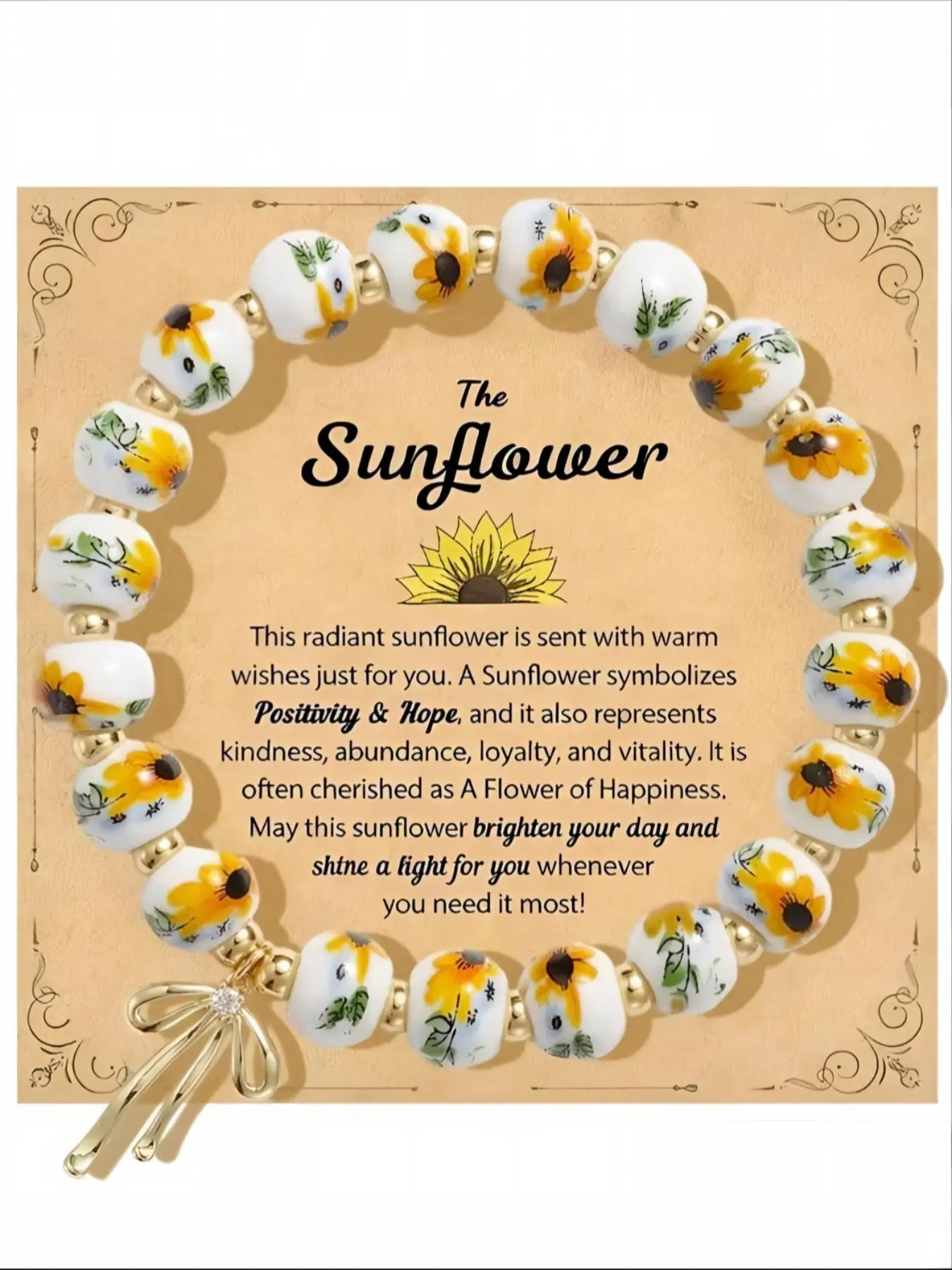 Sunflower Bracelet Mother's Day Gift, Lucky Beaded Sunflower Bracelet, Encouragement Gift for Friends, Colleagues, End-Of-Year, Retirement