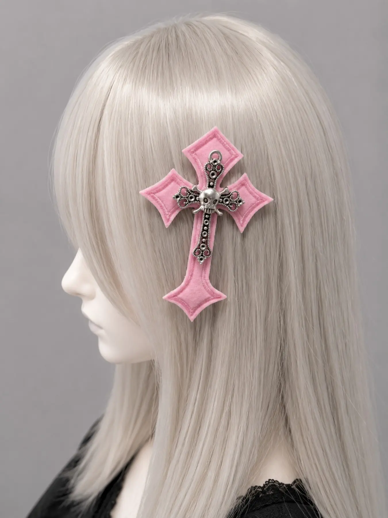 2pcs Y2K Gothic Cross Hair Clip, Skull Cross Barrette, Punk Hair Accessory, Dark Coquette Hair Clip for Women, Statement Accessory