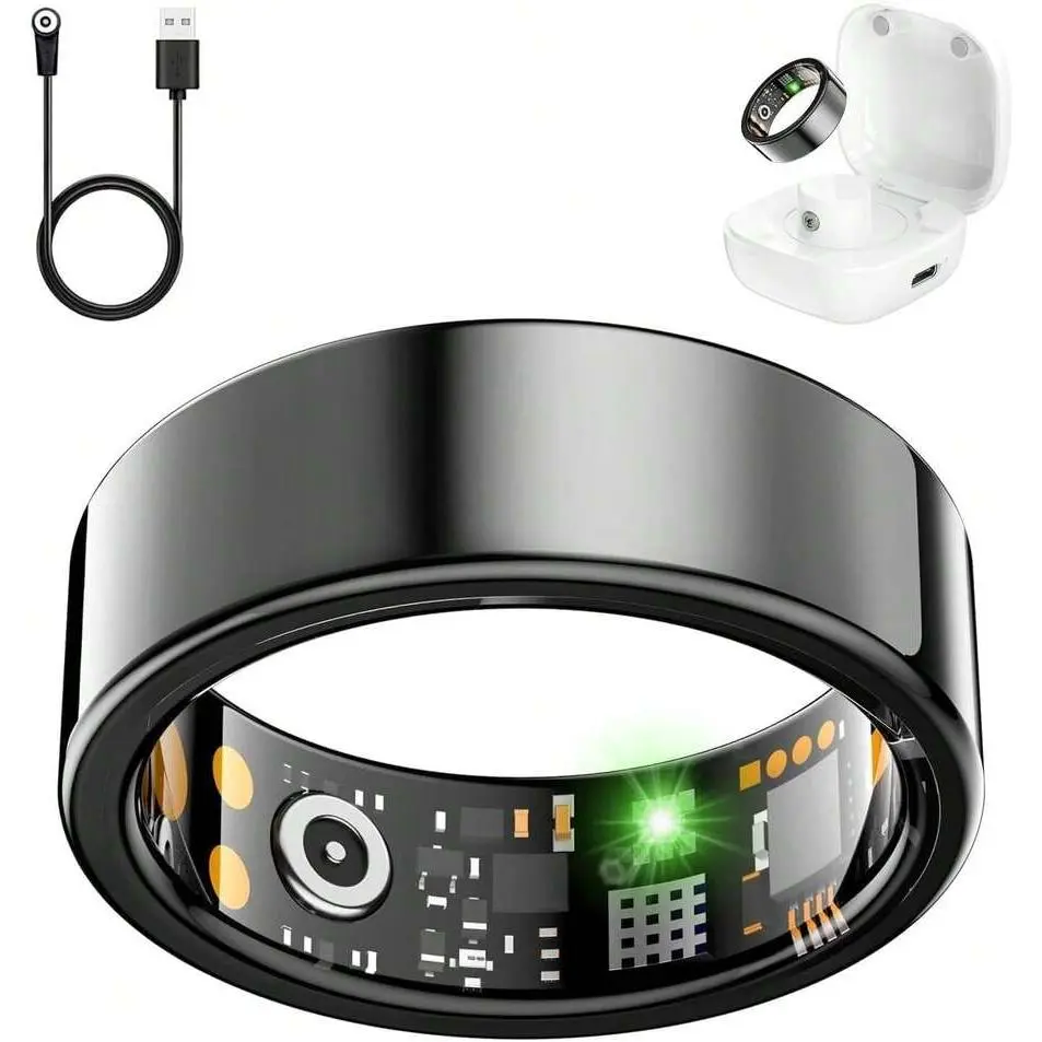 Smart Wearable Workout Ring - Titanium-Grade Shell, Health Sensors (Heart Rate, SpO2), Magnetic Remote, 7-12 Sizes, Waterproof, Long Battery, iOS Android Compatible, for Running, Cycling, Gym Fitness & Sleep Monitoring (Men & Women), Bluetooth 5.2