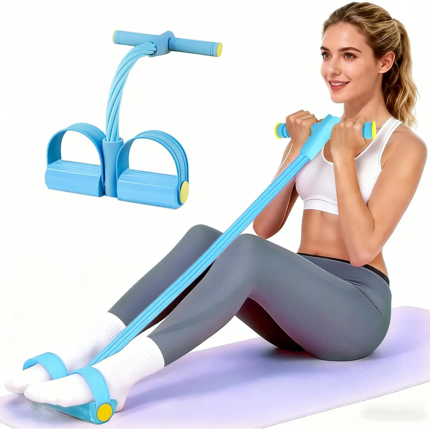 outdoors Pedal Resistance Bands with Handles, Upgrade 6-Tubes Elastic Bands for Exercise, Natural Rubber Foot Pedal Resistance Bands, Multifunction Fitness Bands for Abdomen, Waist, Arm, Leg, Pilates