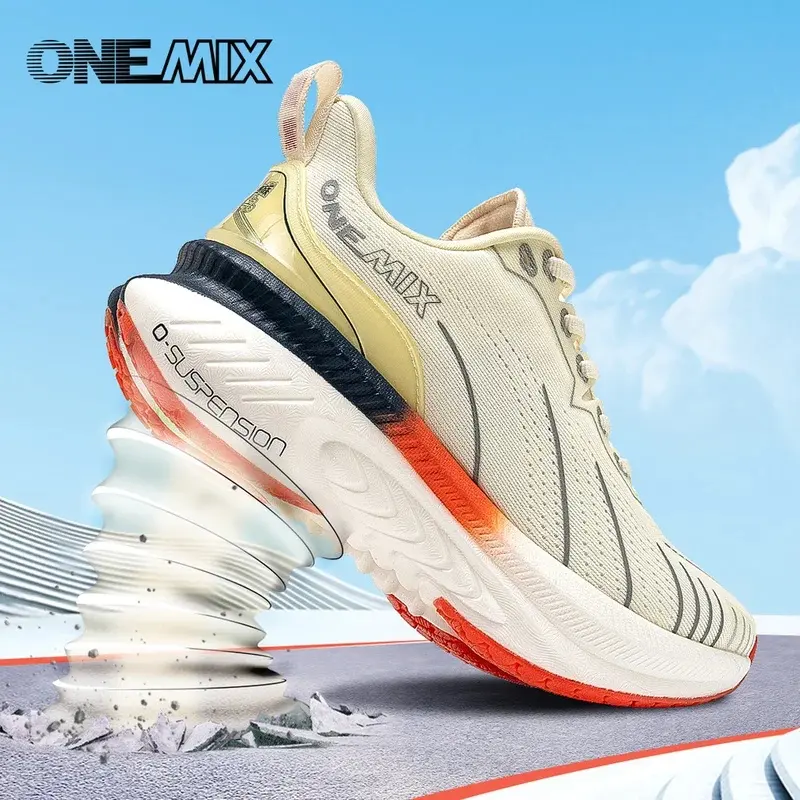 ONEMIX Cushioned Sole Running Shoes for Men - Adjustable Laces, Lightweight, Non-Slip, Suitable for Heavy Runners & Long Runs, Manual Measure Casual Trainers, Mesh/Polyester