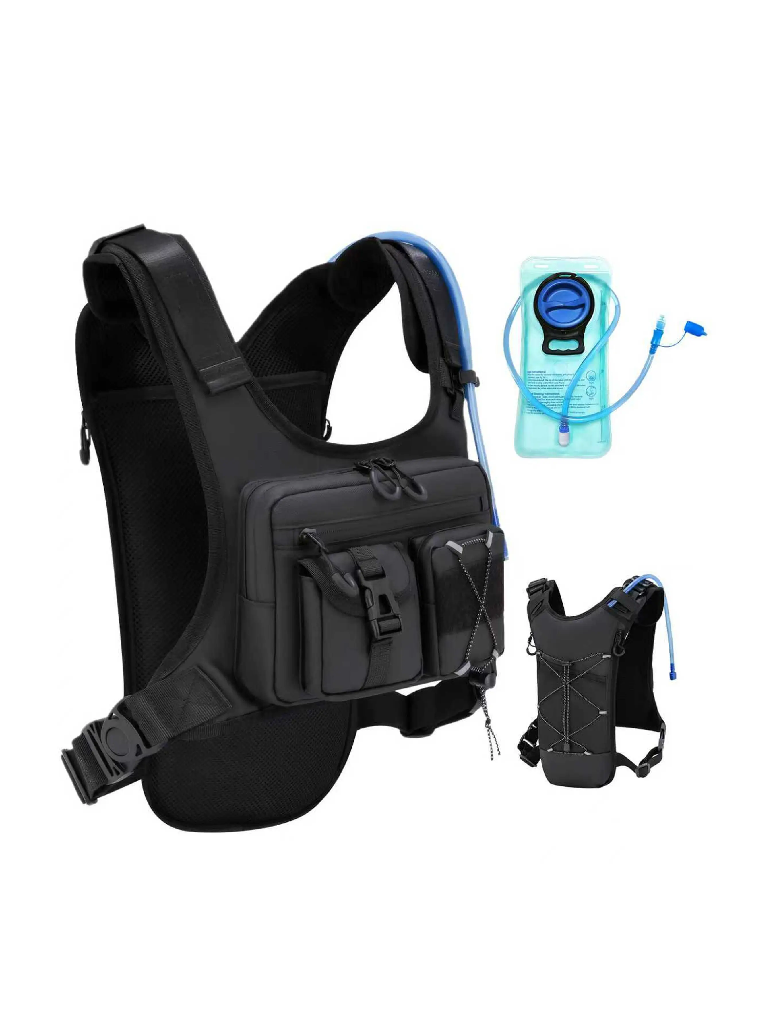 Christmas Gift Running Vest, Unisex Jogging Equipment Hydration Pack with 2L Water Bag, Multi-Pocket Edc, Lightweight Adjustable Outdoor Backpack, Reflective Design