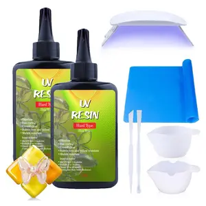 UV Resin with Light - 200g Upgraded Hard Type Crystal Clear Ultraviolet Curing UV Resin Kit, 6 Lamp Beads UV Light, Resin Kit with Light for Craft Jewelry Making