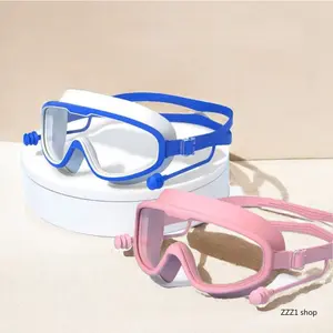 1 Pack Swim Goggles with Nose Cover Earplugs, Vision Anti-Fog UV Protection Swimming Glasses, Leakproof Comfort Adult Men Women Youth Water Goggles for Pool Beach Sea Competitive