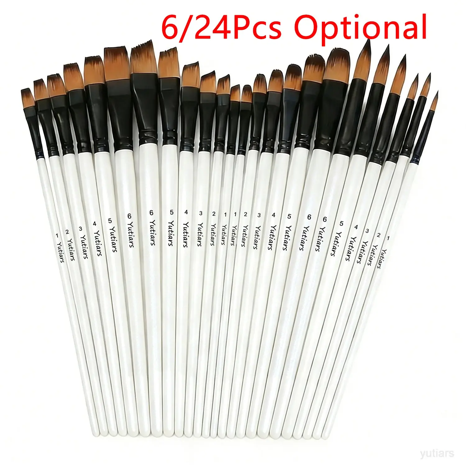 6/24 Pcs Nylon Hair Artist Paint Brushes Multifunctional Painting Tool Paint Brush Kit Pearl White Wood Pole Brushes for Acrylic Oil Watercolor Painting Face Body Rock Canvas DIY Crafts Hand Painting Set Art Supplies Kit