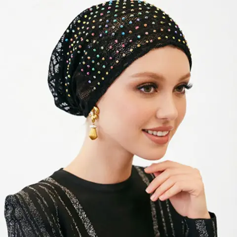 1pc Micro Flash Rhinestone Headscarf Hat Head Wrap, Soft Modal Hijab, High Elastic Sleep Cap, Plain Chic Hijab, Muslim Fashion Decorative Hat, Sleeping Hat, Fashion Hair Scarves