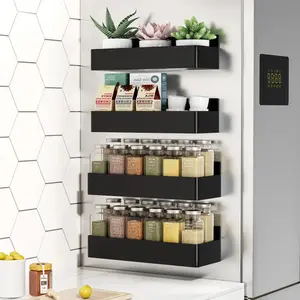2/4-Pack Black Magnetic Kitchen Organizer, ABS Multifunctional Home Storage Rack with Strong Magnets, Space-Saving Design for Fridge & Coffee Bar | summerwins