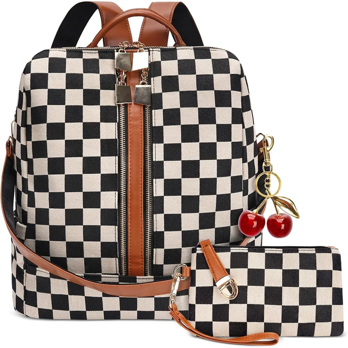 Checkered Backpack Purse for Women,  Pack Handbag,Fashion Everyday  Bag with Wallet