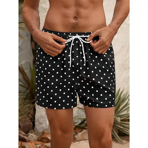 Men's Beach Shorts Couples Matching Swimwear Drawstring Waist Front Tie Pocket Black And White Allover Print Resort Casual Hawaiian
