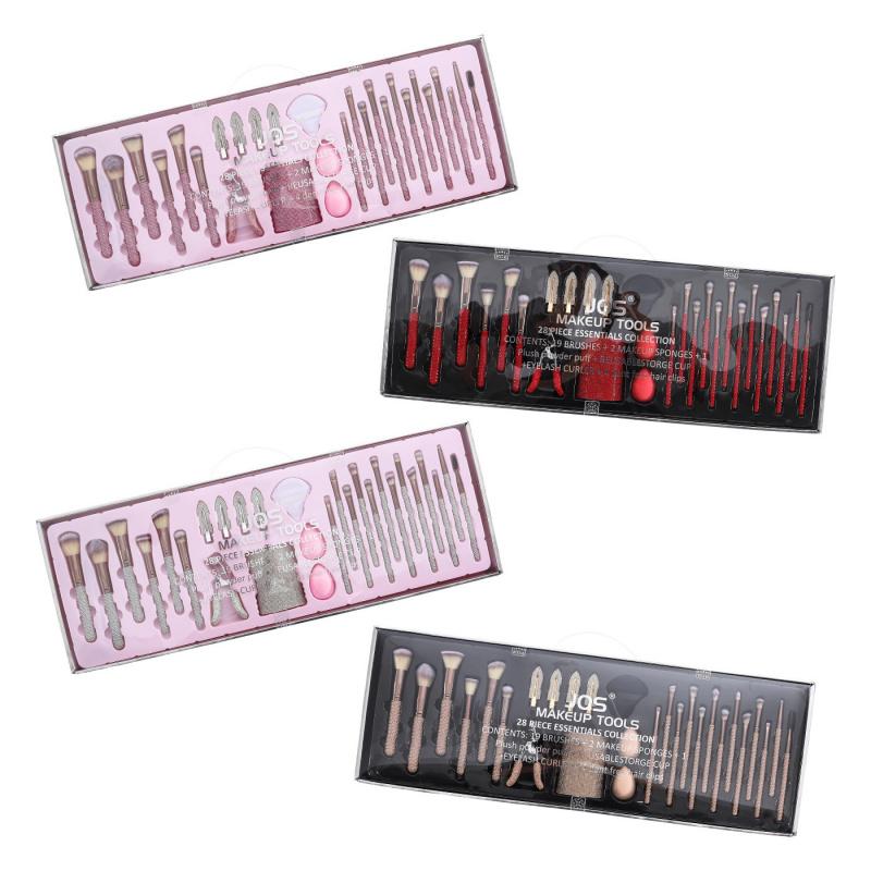 JOS 28-Piece Diamond Encrusted Makeup Brush Set for Women - Pink Glitter Brushes, Hand Bowl, Lash Tools, Full Beauty Kit for Flawless Looks, Luxurious Series, Nylon Bristles eyebrow  pluck birthday idea micro applicator brush dramatic metal curle fir get