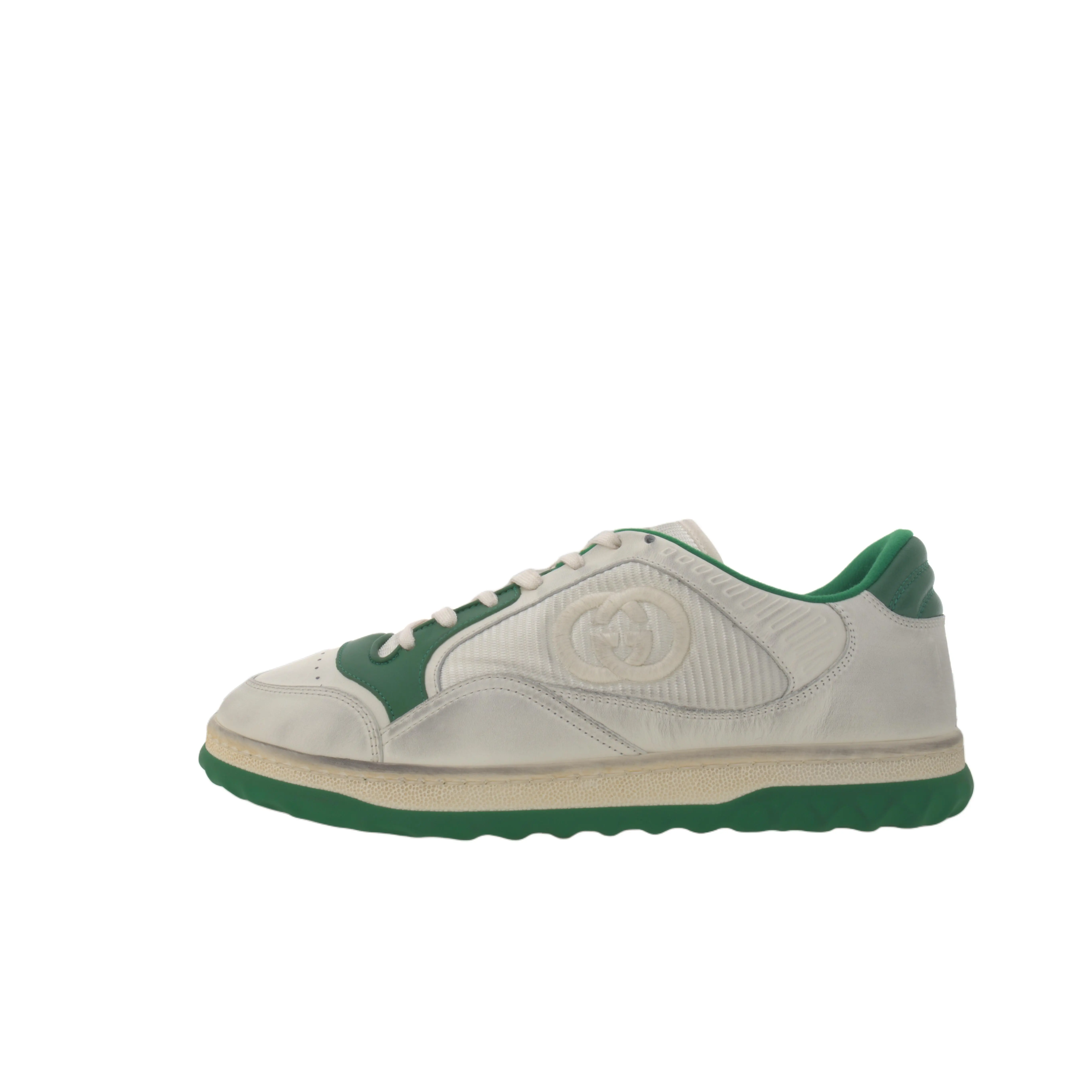 Gucci MAC80 Low-Top Lace-Up Casual Sneakers for Men – White and Green Distressed Finish Verifiable, with credentials and supporting global authentication