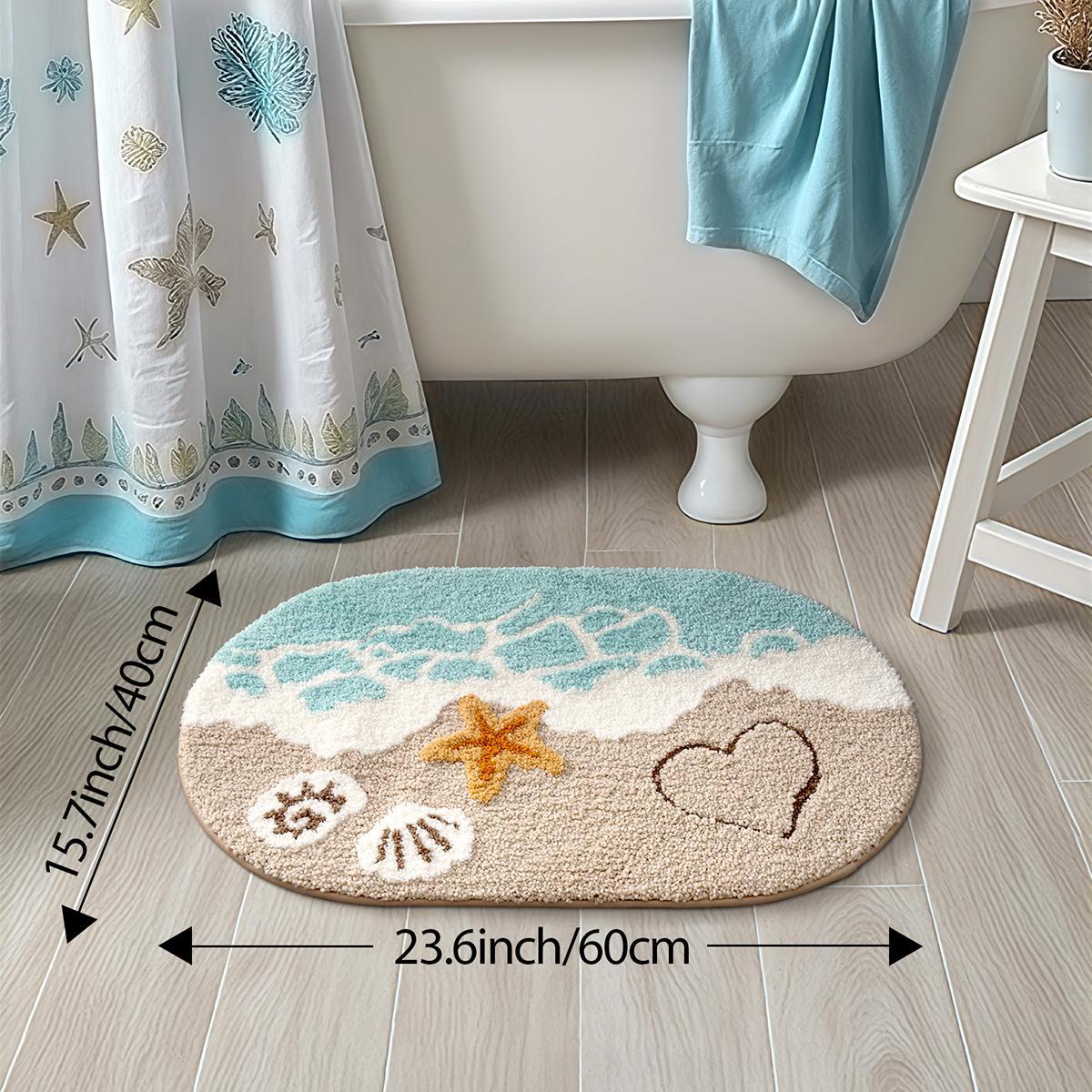 Beach & Starfish Pattern Bath Mat, Non-slip Soft Absorbent Bathroom Mat, Comfortable Bath Mat for Bathroom, Shower Room, Bedroom, Home Decor, Bathroom Decorative Mat, Water Absorbent Mat, Water Absorbent Bathmat