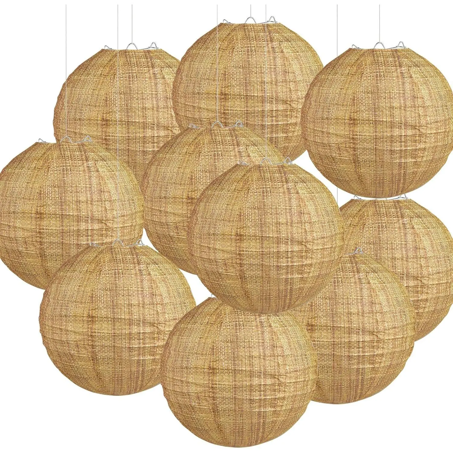 10 count Burlap Paper Lanterns 8 Inch Chinese Round Paper Lanterns  Burlap Print Paper Lanterns  Classroom Lanterns Decor for  Wedding Birthday Party Ceremonial Event (10 PCS)
