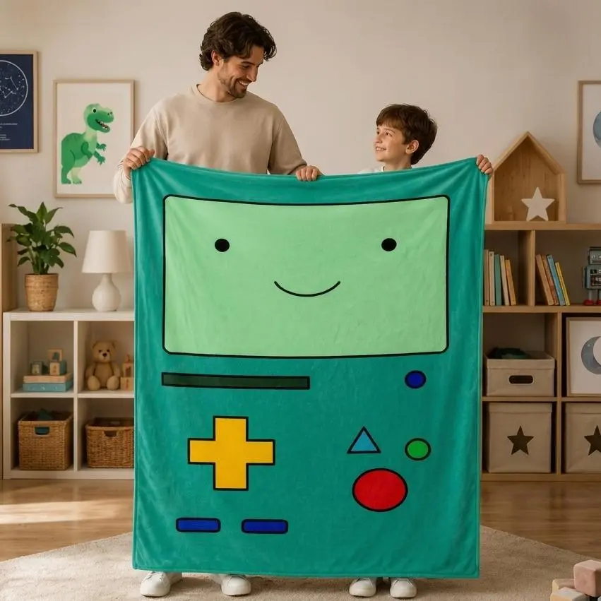 Adventure Time Cartoon Throw Blanket, BMO/Jake The Dog/Finn & Jake/Group Cast/Tree Trunks Character Print, Soft Flannel Blanket for Anime Fans, Perfect Gift for Adventure Time Enthusiasts & Kids Bedroom Decor
