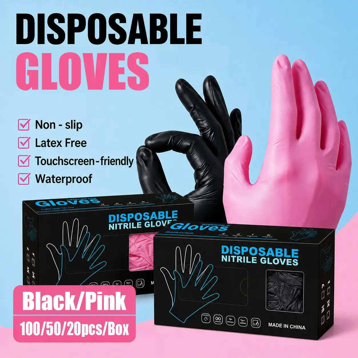 Nitrile Gloves Boxed Set, /sakura, Latex-Free, Ideal for Kitchen, Dishwashing, Home Cleaning, Indoor/outdoor Use