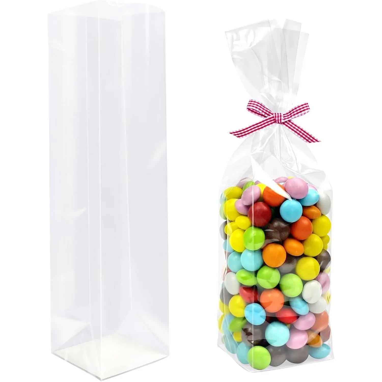 Gusseted Cellophane Bags,Flat Bottom Cellophane Bags with Paper Insert 50 count 2x2x8 Inches Biscotti bags (Mini Size)