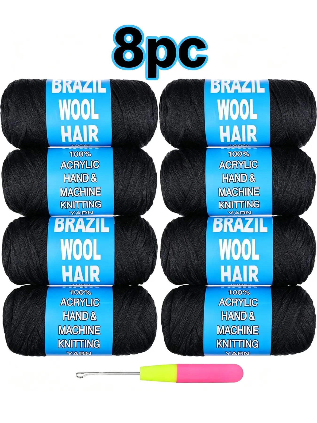 8 Pcs Brazilian Wool for Braids Natural Black Synthetic Hair Brazilian Wool Braiding Hair for Women Hair Yarn for Goddess Faux Locs/Senegalese Twist/African Dreadlocks Hair Extensions