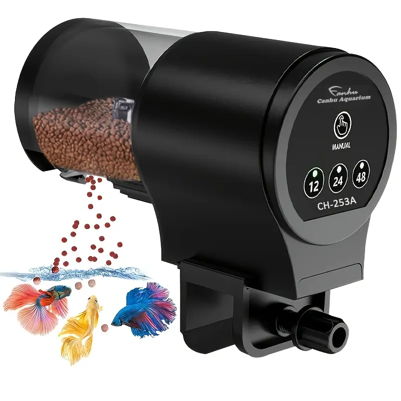 Automatic Fish Tank Feeder, Aquarium Feeder Automatic Aquarium Feeder Dispenser with 3.38oz Large Capacity, PVC Material, LCD Timer with 12/24/48 Hour Feeding Schedule. Suitable for Aquariums, Small Fish Tanks, Turtles, Betta Fish, Koi