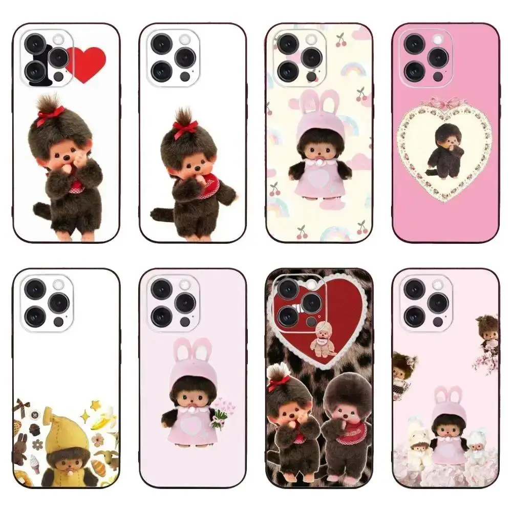 Cute Pink M-monchhichis-s Phone Case For iPhone 17 Promax 17E 16 15 14 13 12 11 Pro Max 17Air Plus & Samsung Galaxy S26 S25 S24 S23 S22 S21 FE Ultra Plus Anti-Fall   TPU Smartphone  shockproof protection Soft silicone   Protective  Back Cover