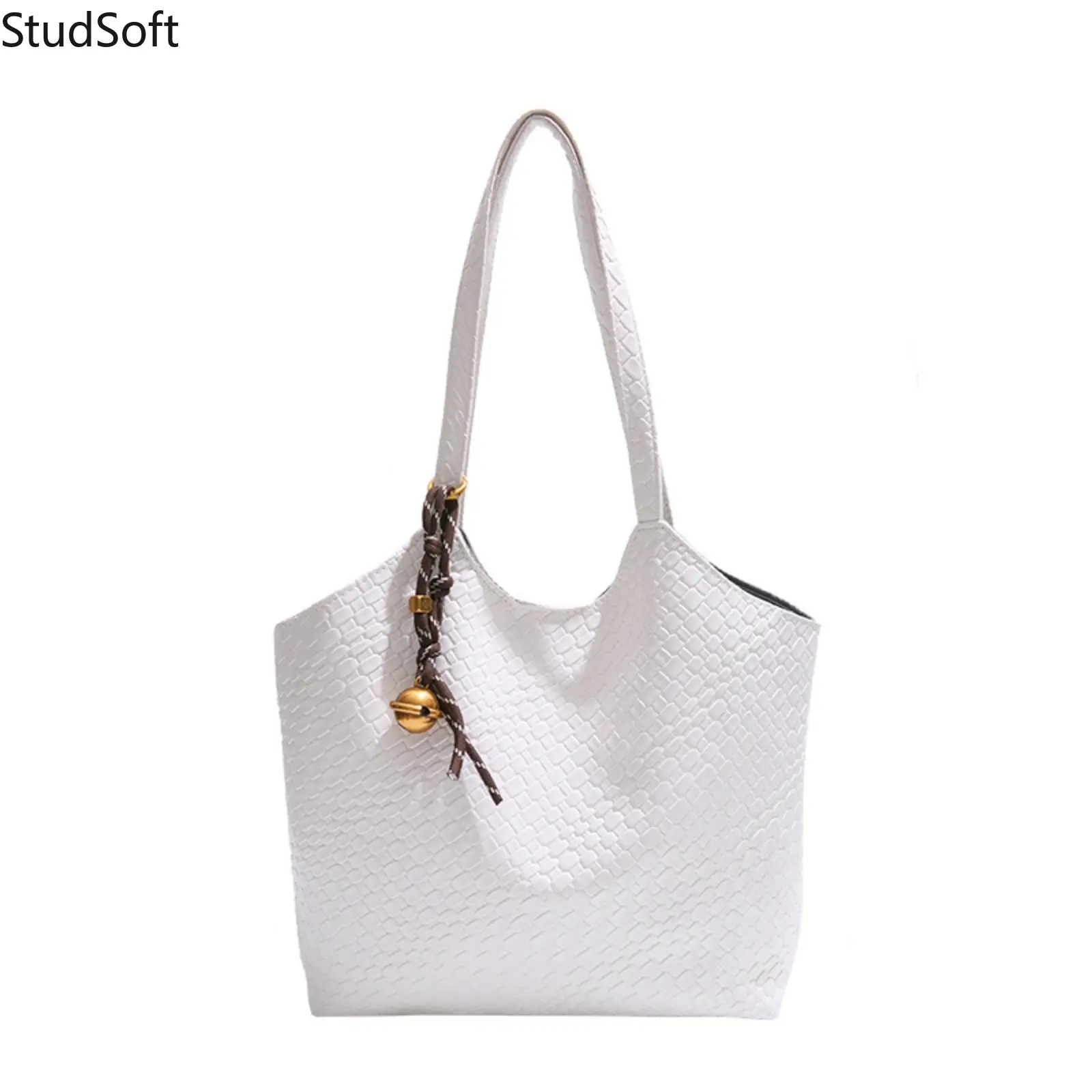 Women's Vintage Croc-Pattern PU Leather Hobo Tote Bag, Large Capacity Daily Commute & Office Handbag with Metal Bead Charm, Daily Commute Bag, Shoulder Bag