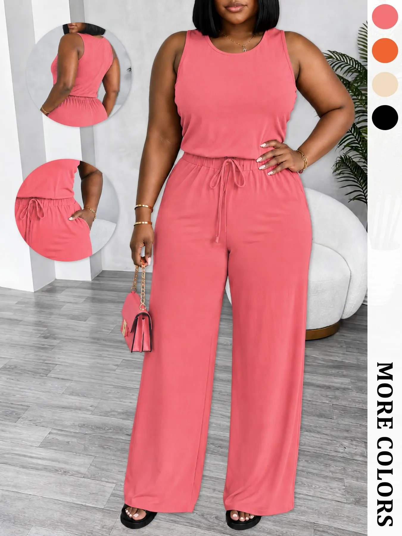 Summer New Women's Casual Two-Piece Set, Sleeveless Top and High-Waisted Wide-Leg Pants, Soft Comfortable Streetwear for Vacation, Multicolor Casual Lounge, Womenswear, Summer Matching Set